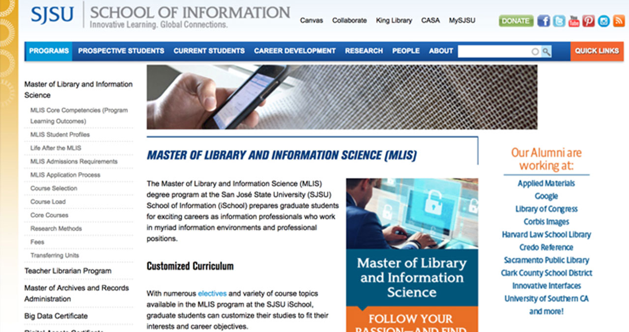 SJSC masters information sciences 