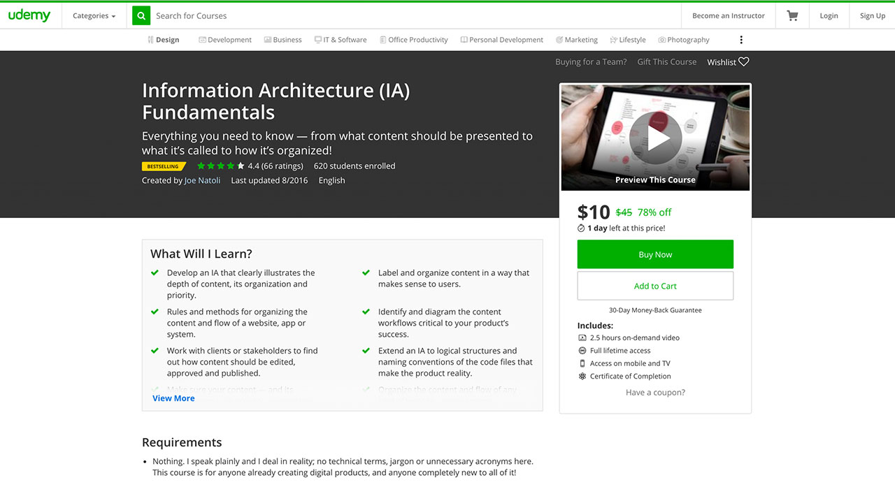 Udemy information architecture course